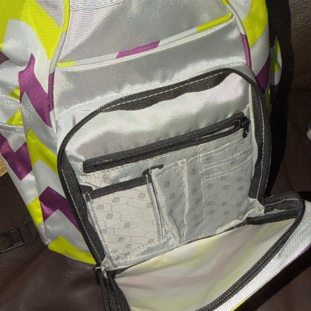 NWT Full unisex style Tilt Chevron Backpack in Purple, Yellow, White - Picture 9 of 9